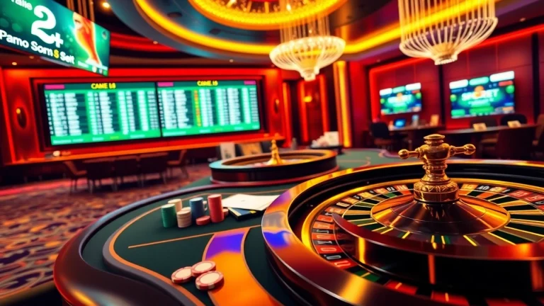Experience thrilling online gambling at https://rr88.auction/ with a vibrant casino scene featuring gaming tables and lively sports betting.