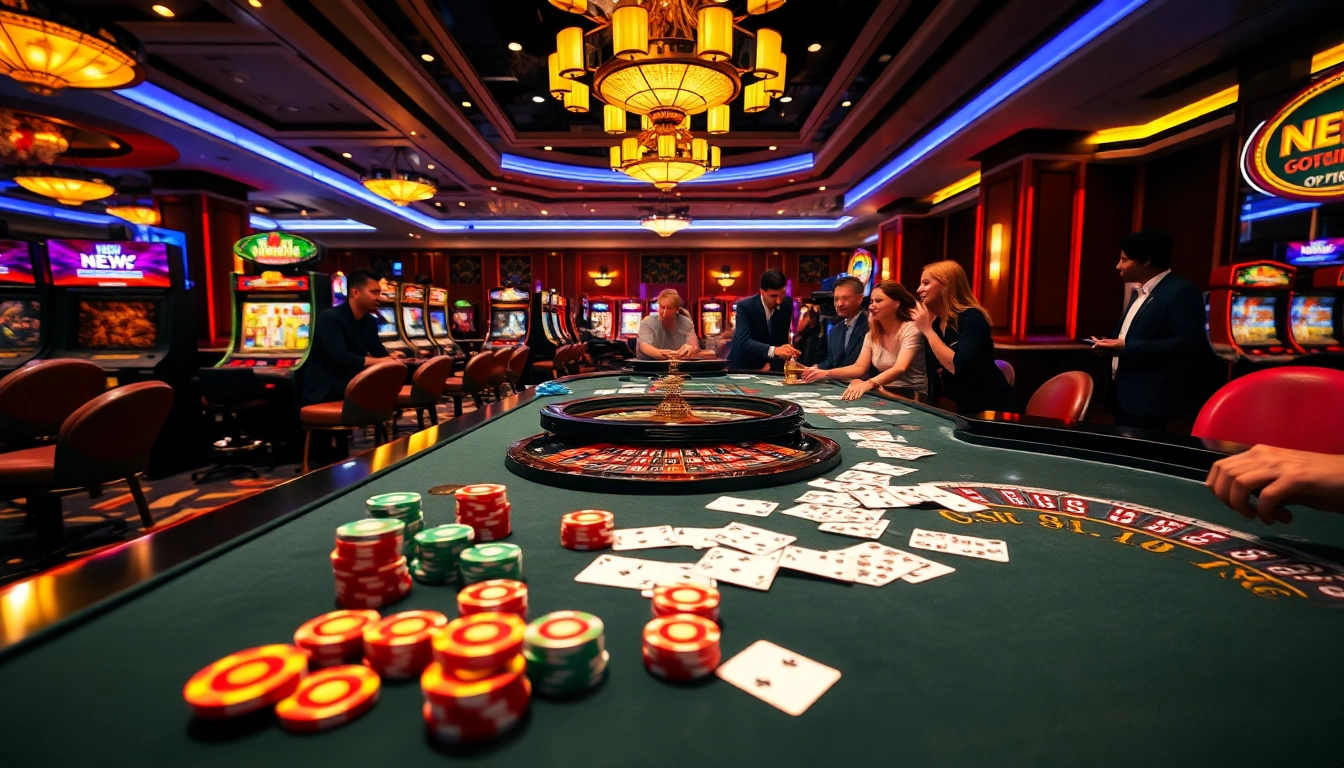 Experience thrilling gaming action at NEW88 casino with vibrant poker chips and roulette wheels.