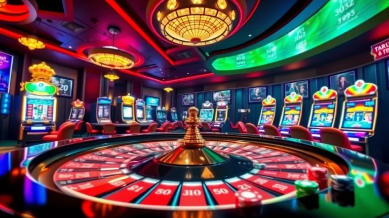 Experience the thrill of RR88 Casino with an elegant roulette table and vibrant poker chips.