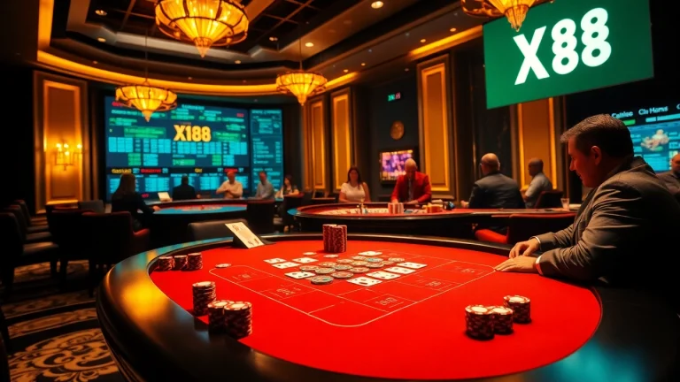 High-stakes poker at XX88 casino with vibrant colors and luxurious atmosphere.