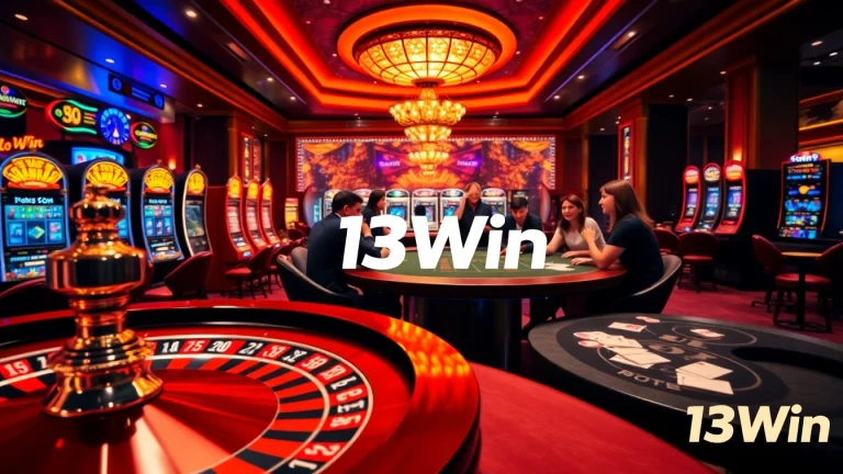Players enjoying an exciting game at 13Win's luxurious casino with vibrant slot machines.
