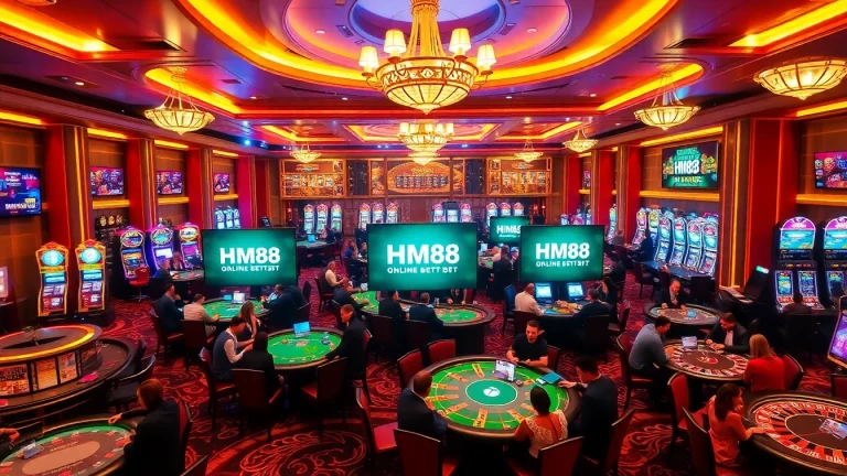 Experience the excitement of gambling at HM88 casino, with luxurious gaming tables and vibrant atmosphere.