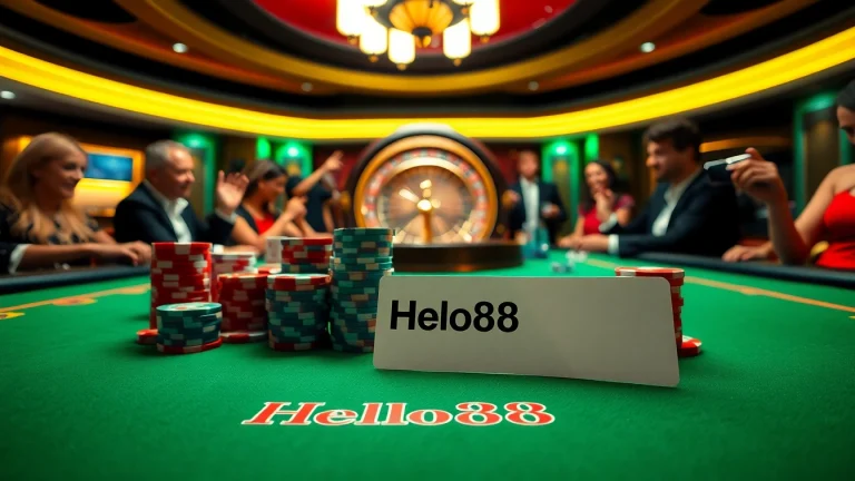 Experience thrilling gameplay at Hello88 Casino with vibrant poker tables and colorful chips.