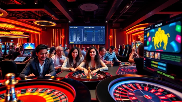 The lively online casino atmosphere at s666.nyc, showcasing diverse players engaged in exciting games with vibrant digital elements.