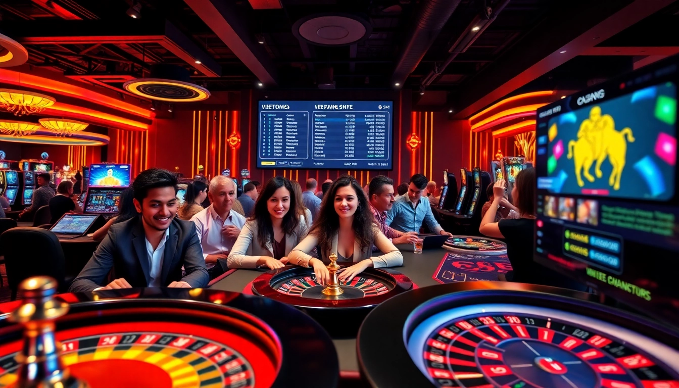 The lively online casino atmosphere at s666.nyc, showcasing diverse players engaged in exciting games with vibrant digital elements.