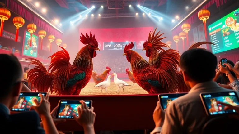 Live online cockfighting event at sv368win.live showcasing vibrant matches and detailed digital interface.