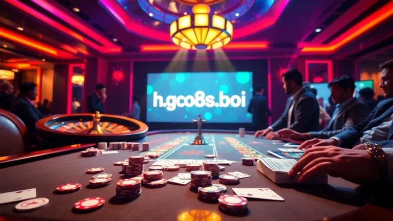 Engage with thrilling casino action at https://go8s.bio/, featuring a vibrant poker table and roulette wheel.