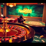 Exciting gambling action featuring New888's roulette wheel and vibrant casino environment
