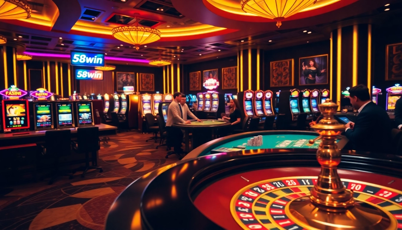 Engaging poker game at 58win com, showcasing vibrant casino atmosphere and excitement.