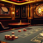 Experience the thrill of GG88 COM at this vibrant casino scene with blackjack and roulette.