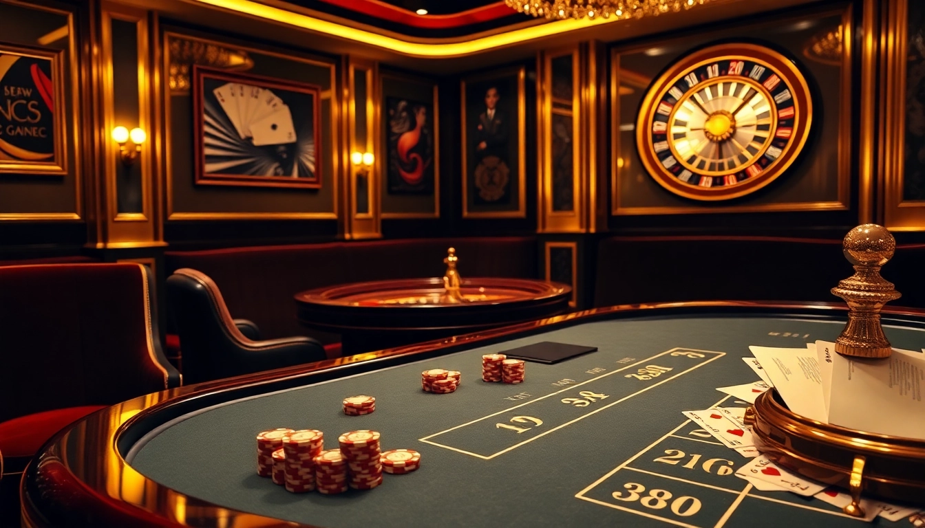 Experience the thrill of GG88 COM at this vibrant casino scene with blackjack and roulette.