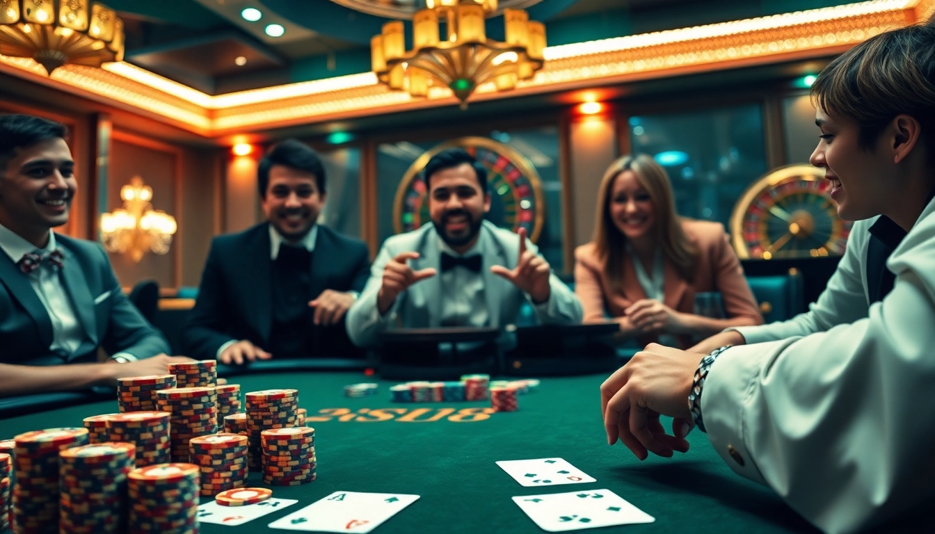 Players enjoying an upscale MK8 themed poker game at a luxurious casino table.