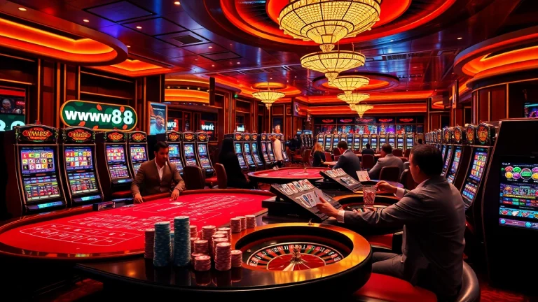 Experience the thrill of gambling with ww88's vibrant casino scene featuring engaging games and eager players.