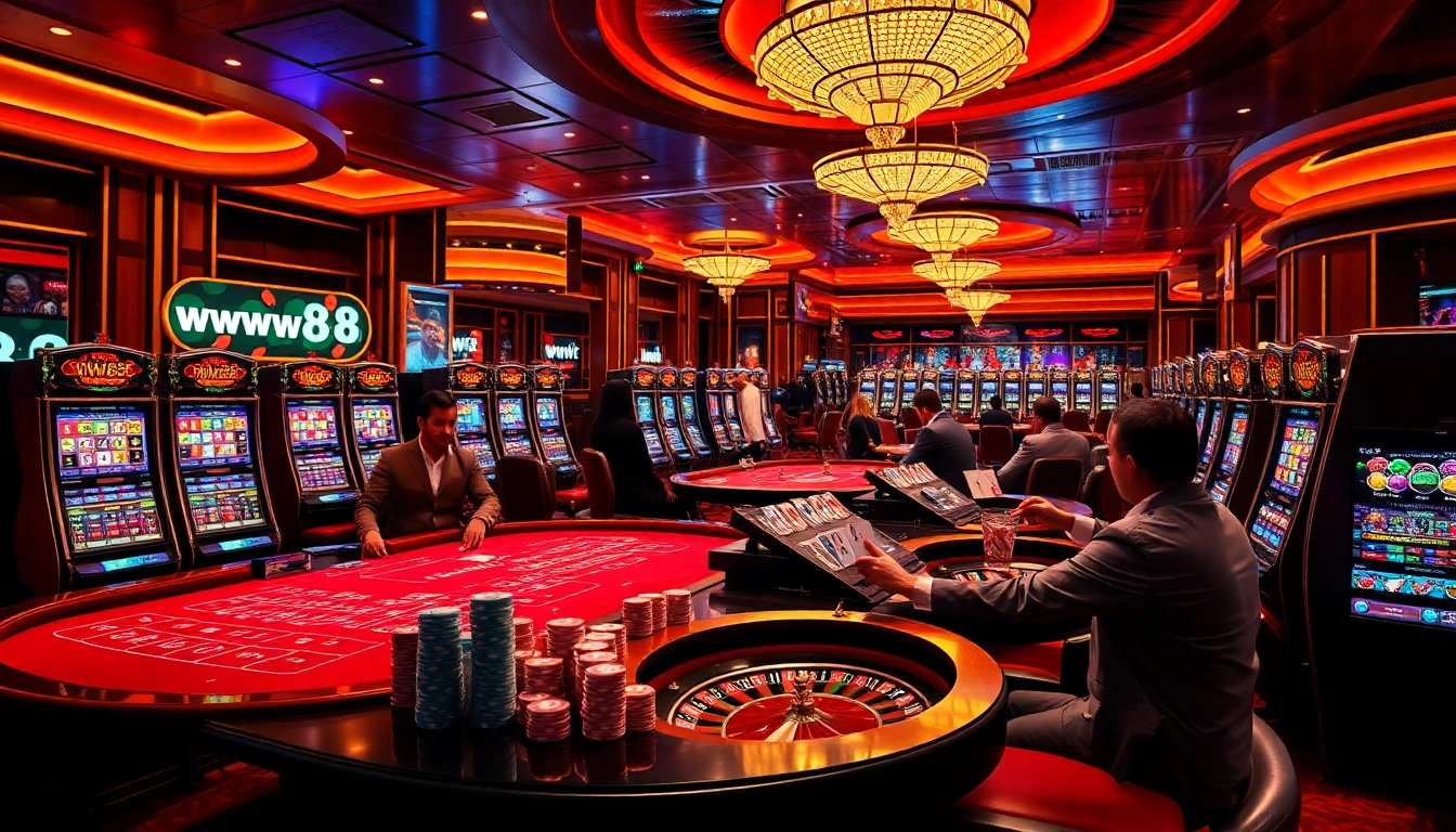 Experience the thrill of gambling with ww88's vibrant casino scene featuring engaging games and eager players.