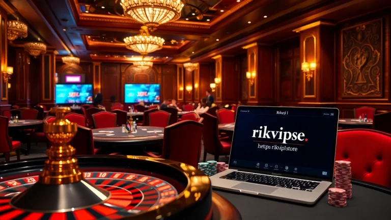 Playing cards and chips at a luxury casino displaying the interface of https://rikvip1.store/ for a thrilling gaming experience.