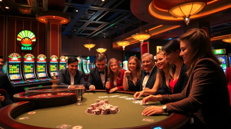 Players enjoying a vibrant game at a casino table featuring Win55 in the background.