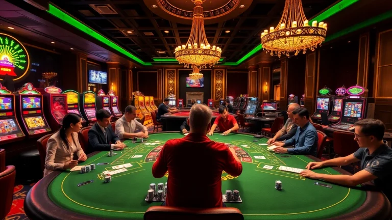Players strategizing at a poker table in the luxurious RR88 casino environment.