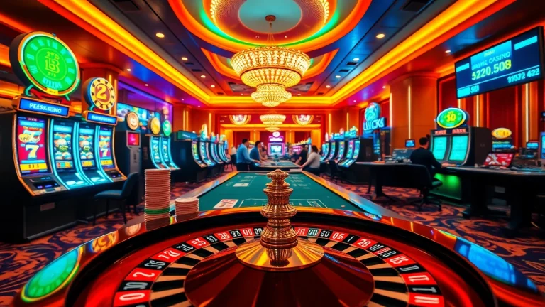 Người chơi tham gia trải nghiệm casino LUCK8 đầy kịch tính với bàn chơi sống động và ánh sáng rực rỡ.