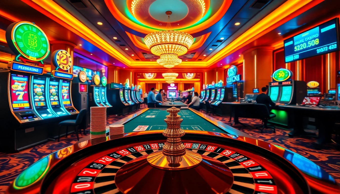 Người chơi tham gia trải nghiệm casino LUCK8 đầy kịch tính với bàn chơi sống động và ánh sáng rực rỡ.