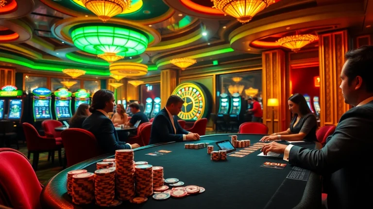 High-stakes gaming at a vibrant casino with tables and slots showcasing https://tylebongdatructuyen.org/ excitement.