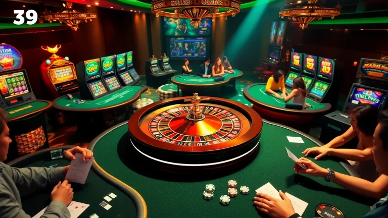 Engaged players at nhà cái 39bet's luxurious casino tables with exciting betting elements.