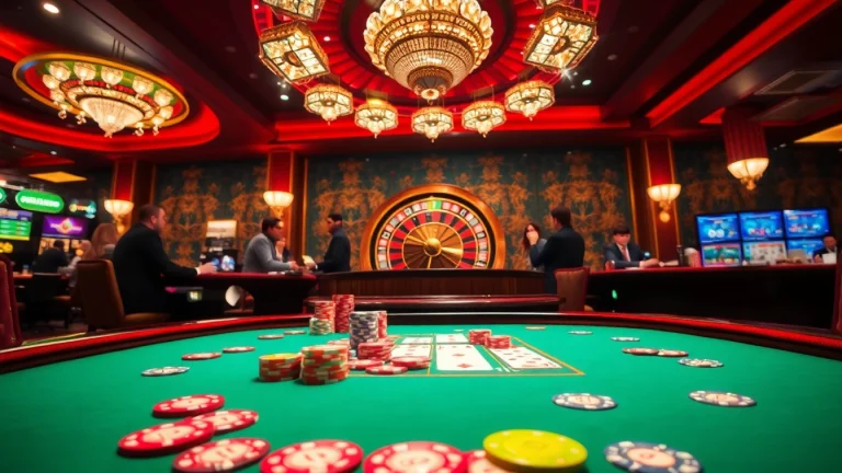 Experience excitement at the i9bet casino table with vibrant poker chips and a spinning roulette wheel.