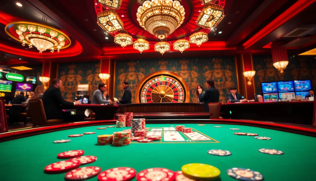 Experience excitement at the i9bet casino table with vibrant poker chips and a spinning roulette wheel.