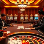 x88 engages players in an upscale casino setting, featuring poker chips and vibrant slot machines.