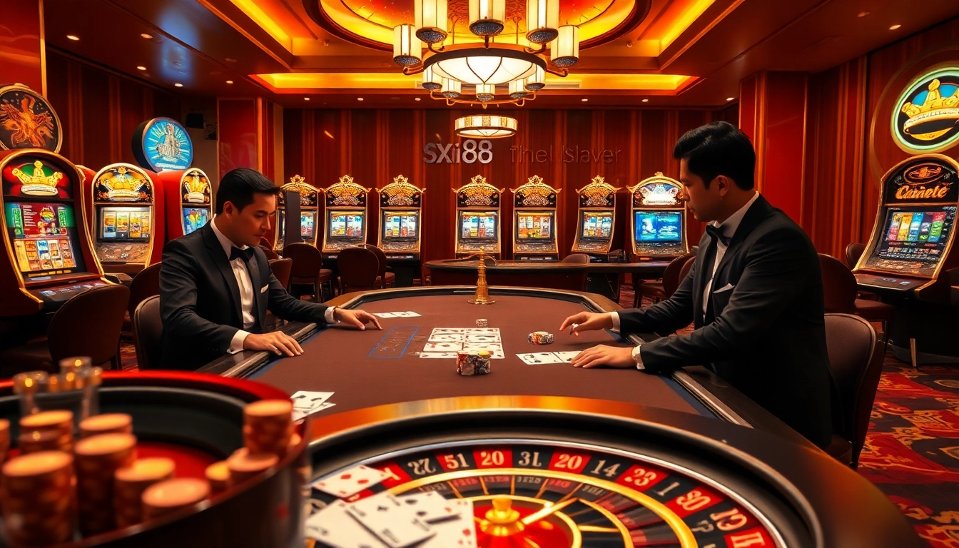 x88 engages players in an upscale casino setting, featuring poker chips and vibrant slot machines.