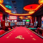 Explore the vibrant casino atmosphere of Trang Chủ OKFUN, showcasing engaging gaming elements in a modern, exciting setting.