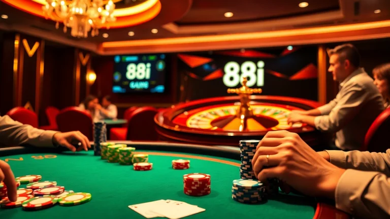 88i betting excitement at a luxurious poker table with colorful chips and cards.