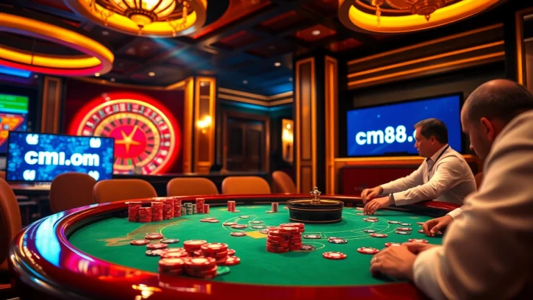 Players engaging in an exciting poker game at cm88.com in a luxurious casino setting.