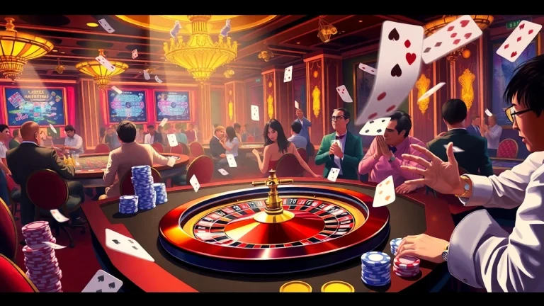 Experience the thrill of GG88 with vibrant casino gameplay showcasing roulette, poker chips, and intense action.