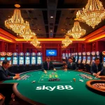 Sky88 casino scene displaying players at gaming tables with lively atmosphere