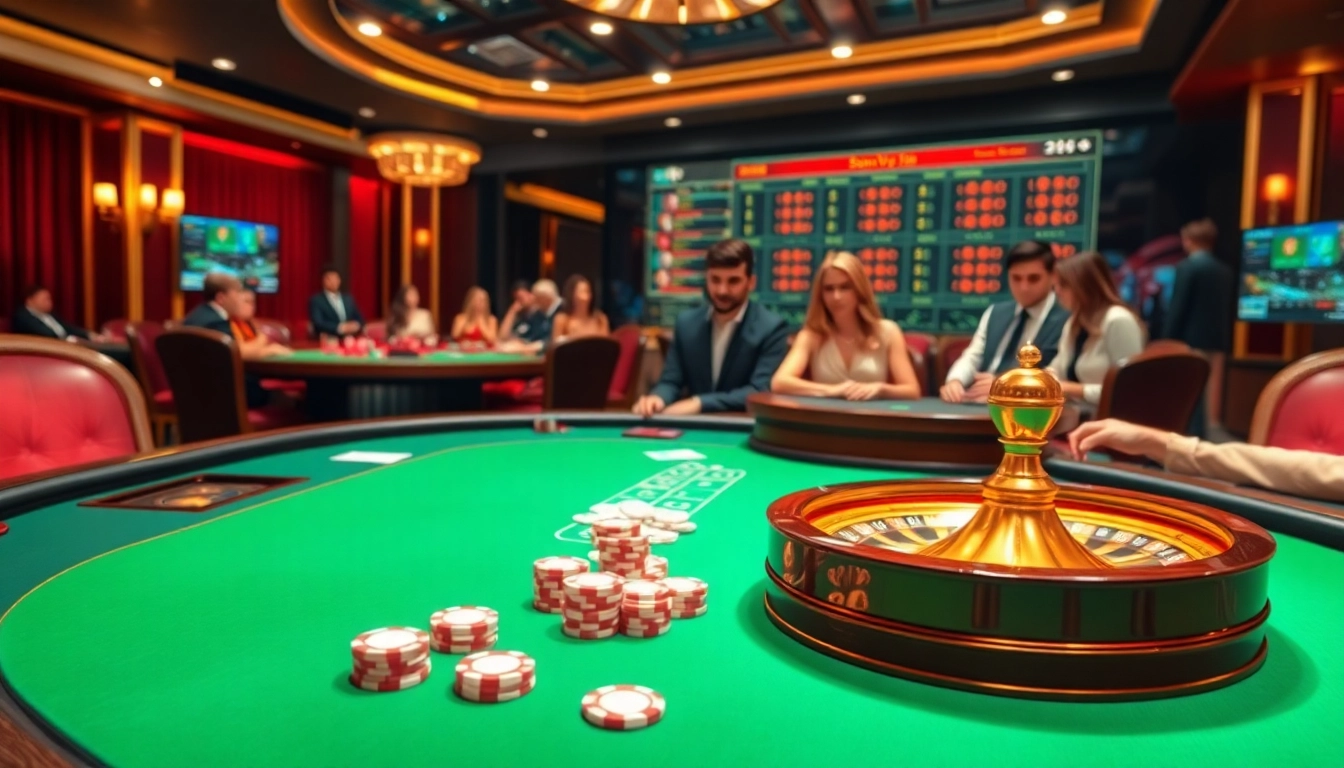 Experience the excitement of Sumvip with players at a luxurious casino table engaging in thrilling games.