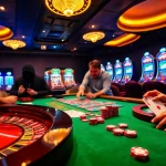 Excited players winning at xin88 casino table with poker chips and cards.