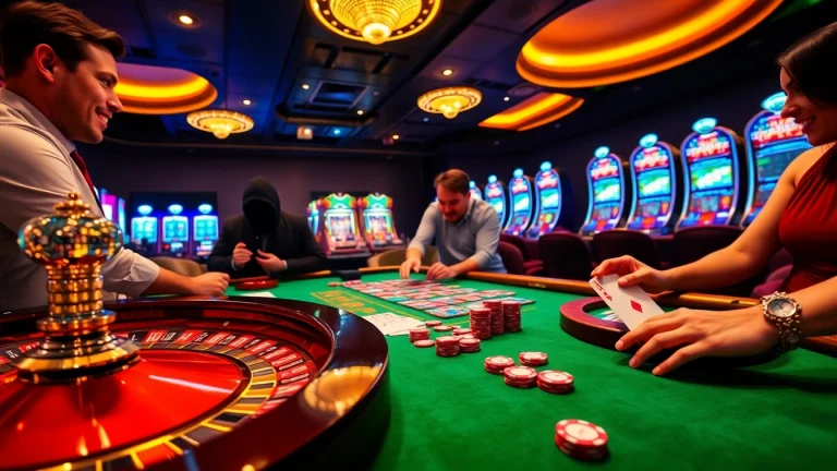 Excited players winning at xin88 casino table with poker chips and cards.