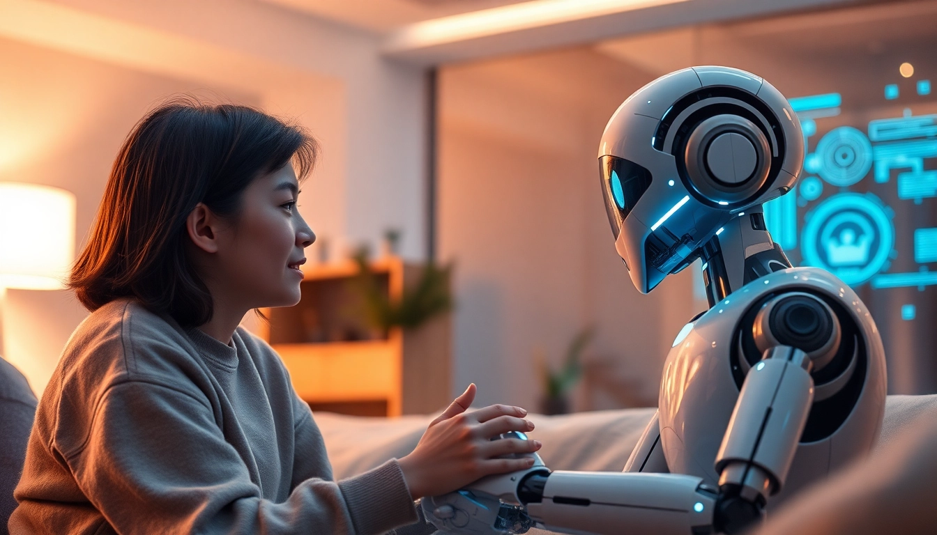 Engaging scene featuring crush ai as a friendly AI companion in a modern, cozy room.