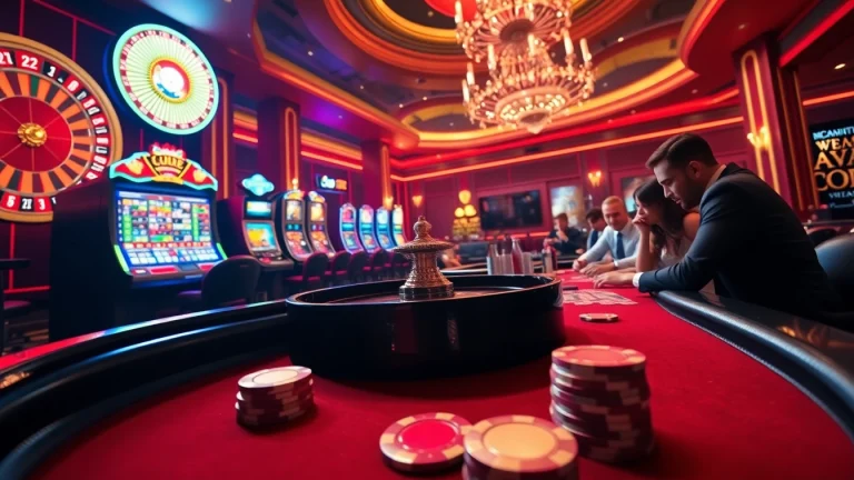 Experience high-stakes action at https://vswin.ae.org/ with vibrant casino tables, slot machines, and poker players.