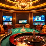 Exciting gambling scene featuring slvip1.com.ph elements with poker chips and roulette wheel.