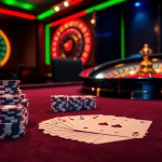 Engage with the excitement of hm88 at this high-end poker table featuring vibrant chips and cards.