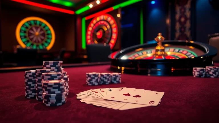 Engage with the excitement of hm88 at this high-end poker table featuring vibrant chips and cards.