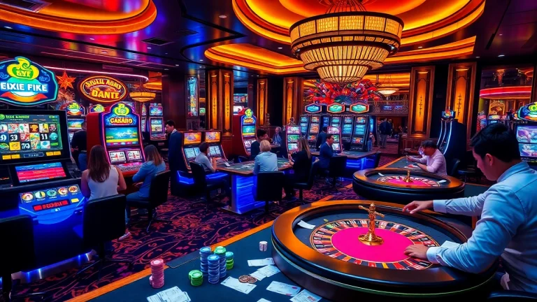 Experience thrilling gaming at gamebaidoithuong.trading with vibrant casino scenes and engaging players.