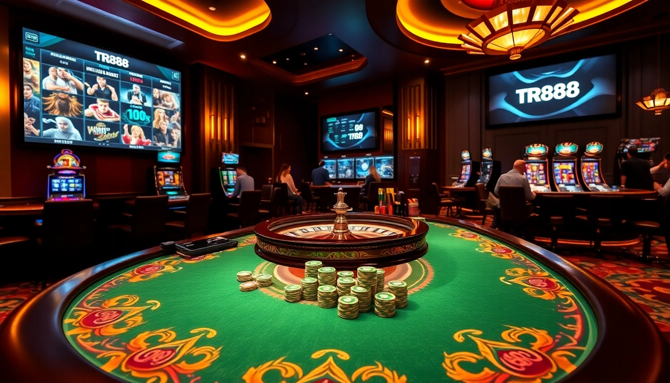 Experience the excitement of TR88 with luxurious casino visuals and engaging gambling activities.