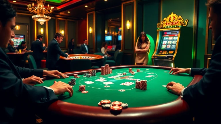 Experience thrilling gameplay at b52club with a lively poker table and vibrant casino atmosphere.
