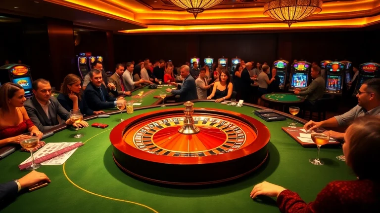 Experience the excitement of FLY88 at a luxurious casino with vibrant tables and games.