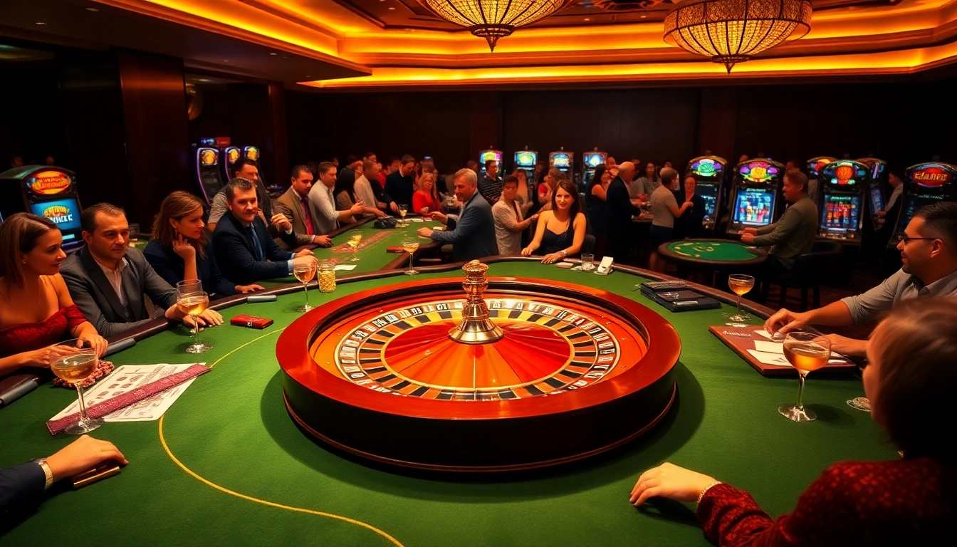 Experience the excitement of FLY88 at a luxurious casino with vibrant tables and games.