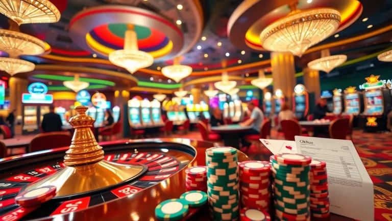 Excited players at a casino table engaging with games, link okfun as a highlight of the experience.