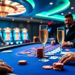 Engaging poker action at OK365's vibrant casino table featuring chips and cards.