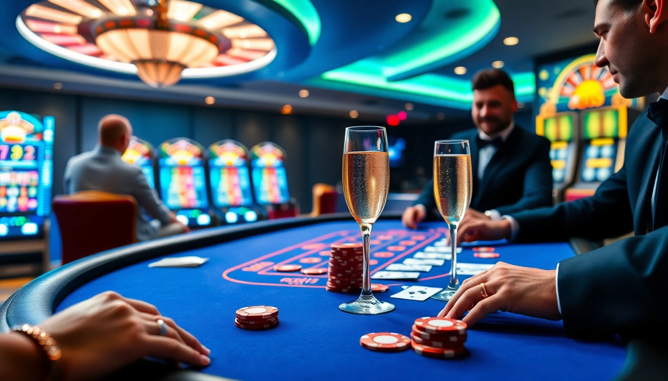 Engaging poker action at OK365's vibrant casino table featuring chips and cards.